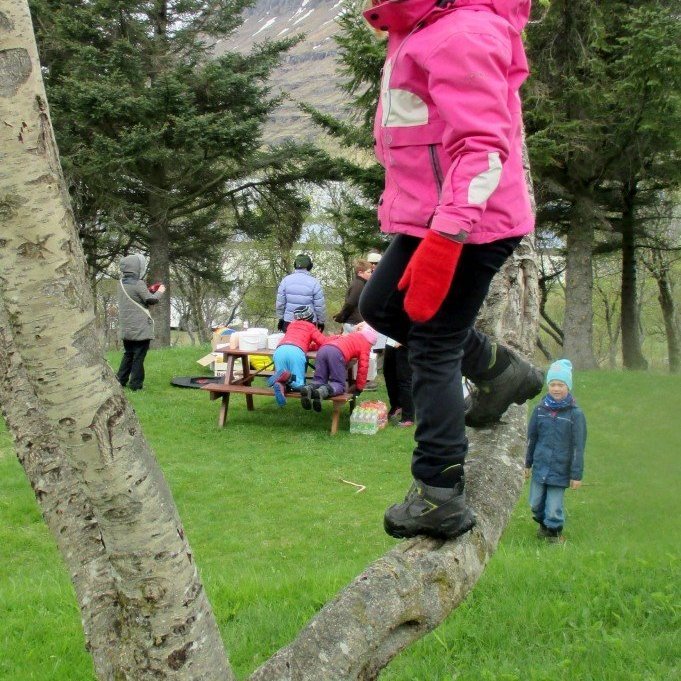 Eyrún skemmti sér vel við að klifra í trjánum.