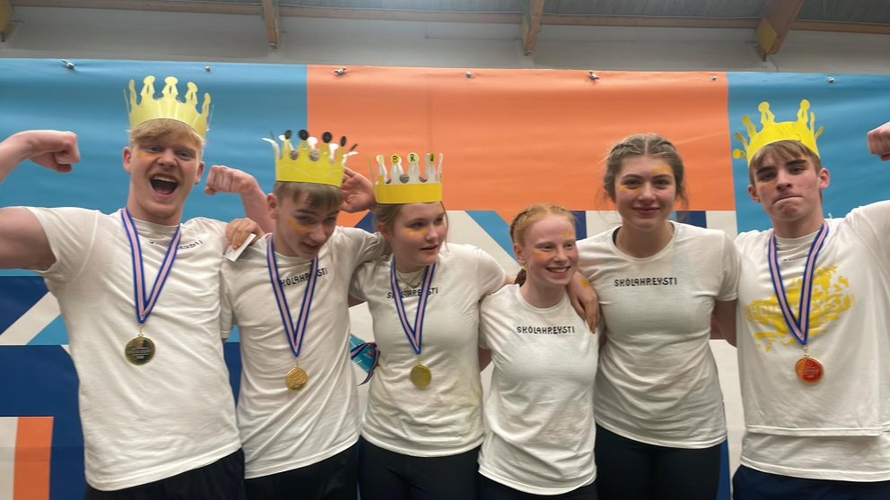 Lið Brúarásskóla í Skólahreysti 2023. F.v. Þorvaldur, Ásgeir, Eyrún, Guðrún, Jódís og Júlíus.